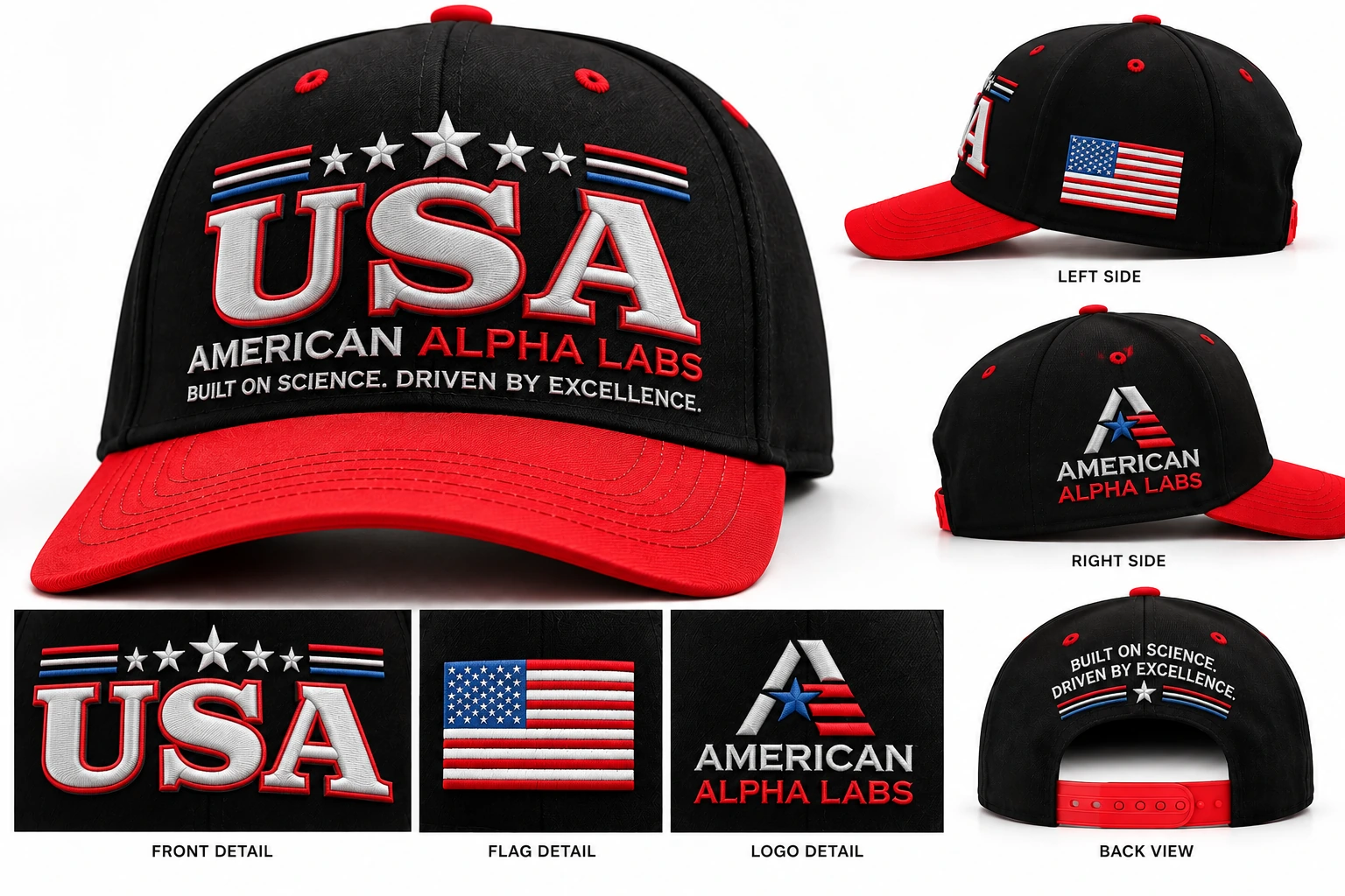 Black and red American Alpha Labs USA hat